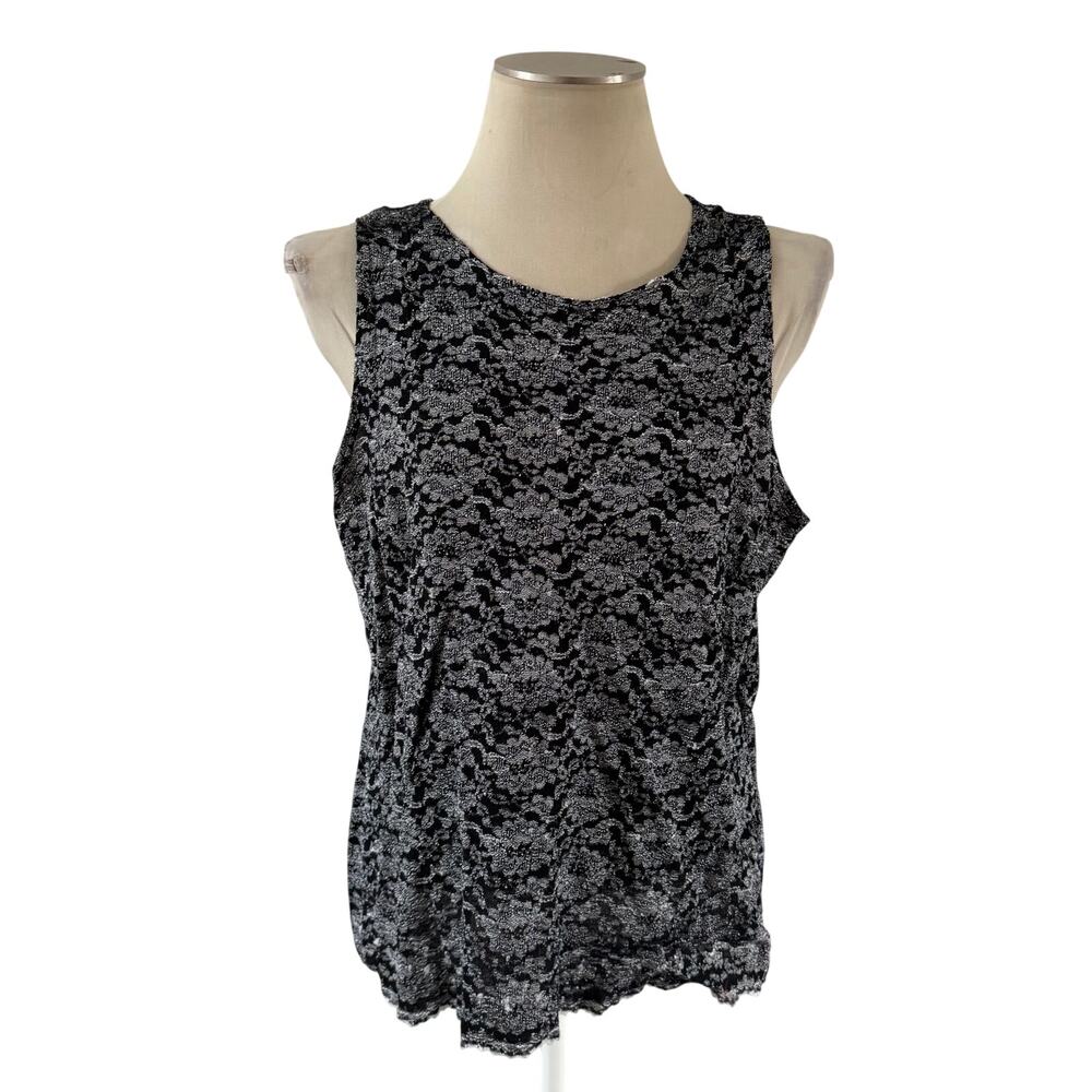 Vtg Y2K Black Dark Floral Tank Top Plus Size 2X Whimsygoth Fairy Grunge Stretch